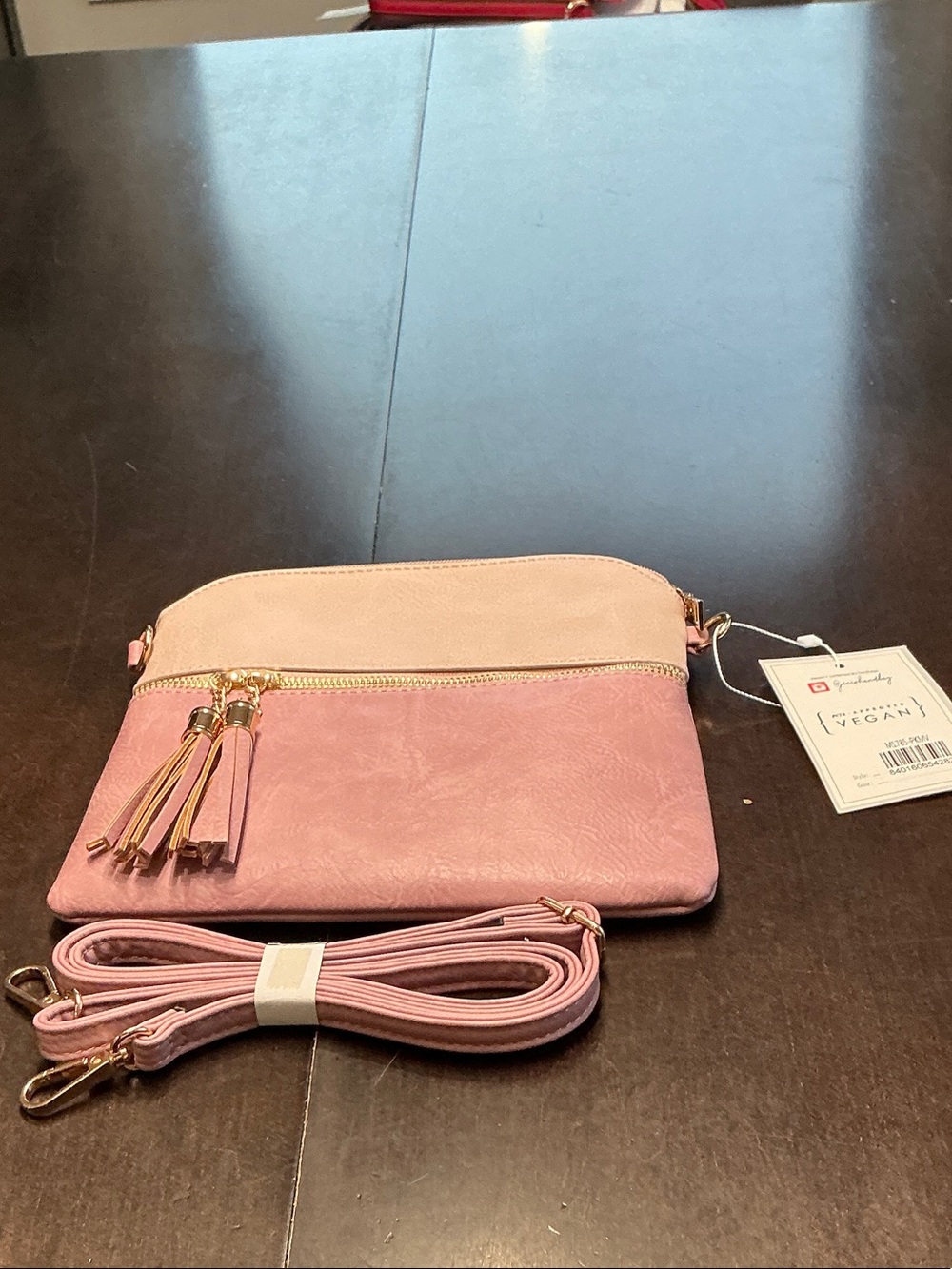 Two-Tone Pink Crossbody Bag with Tassel Zipper